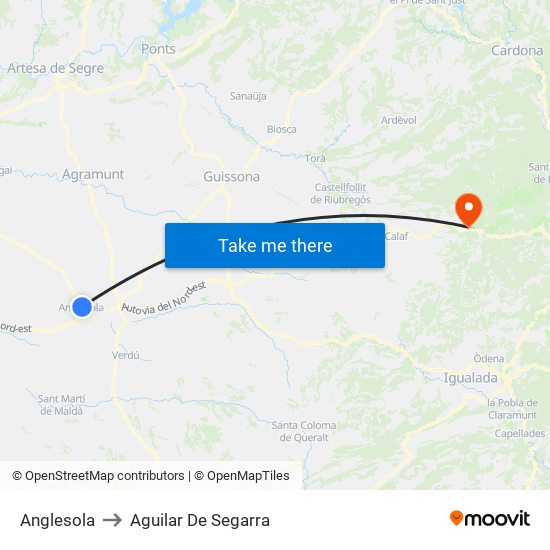 Anglesola to Aguilar De Segarra map