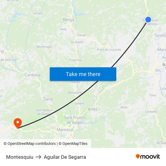 Montesquiu to Aguilar De Segarra map