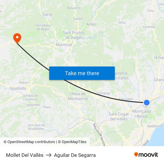 Mollet Del Vallès to Aguilar De Segarra map