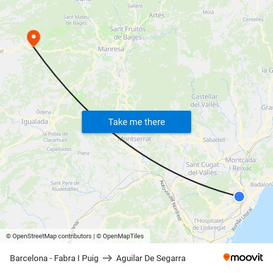 Barcelona - Fabra I Puig to Aguilar De Segarra map