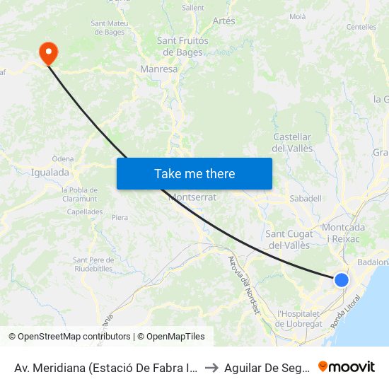 Av. Meridiana (Estació De Fabra I Puig) to Aguilar De Segarra map