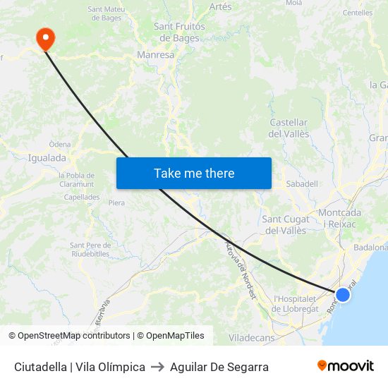 Ciutadella | Vila Olímpica to Aguilar De Segarra map