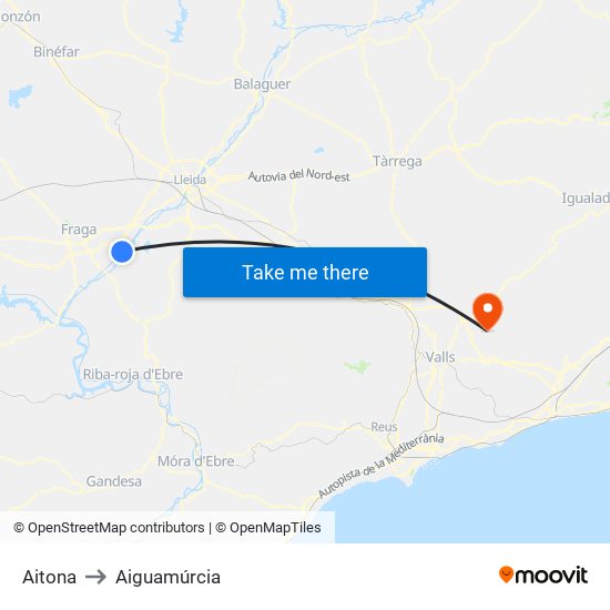 Aitona to Aiguamúrcia map
