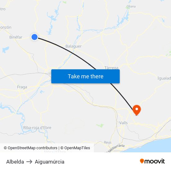 Albelda to Aiguamúrcia map