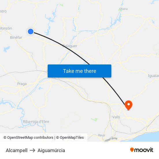Alcampell to Aiguamúrcia map