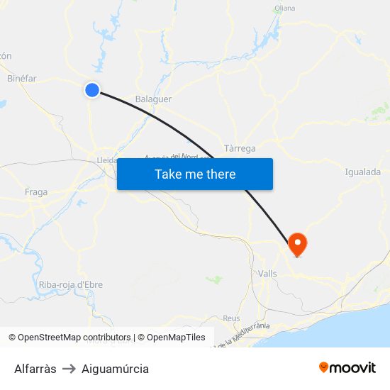 Alfarràs to Aiguamúrcia map