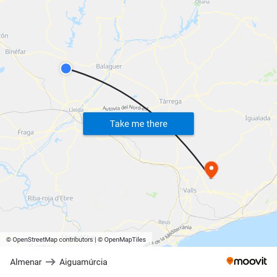 Almenar to Aiguamúrcia map