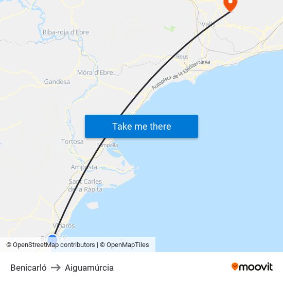 Benicarló to Aiguamúrcia map