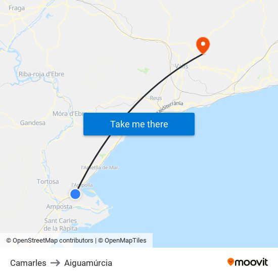 Camarles to Aiguamúrcia map
