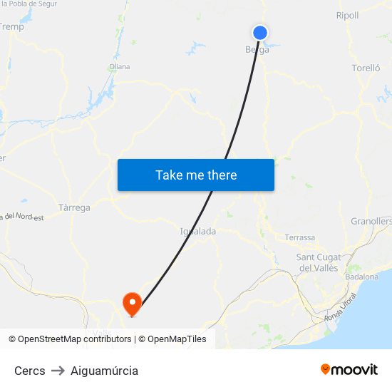 Cercs to Aiguamúrcia map