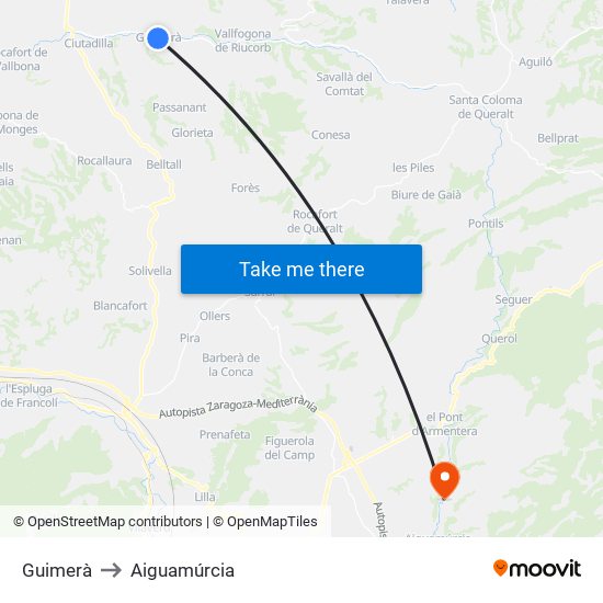 Guimerà to Aiguamúrcia map
