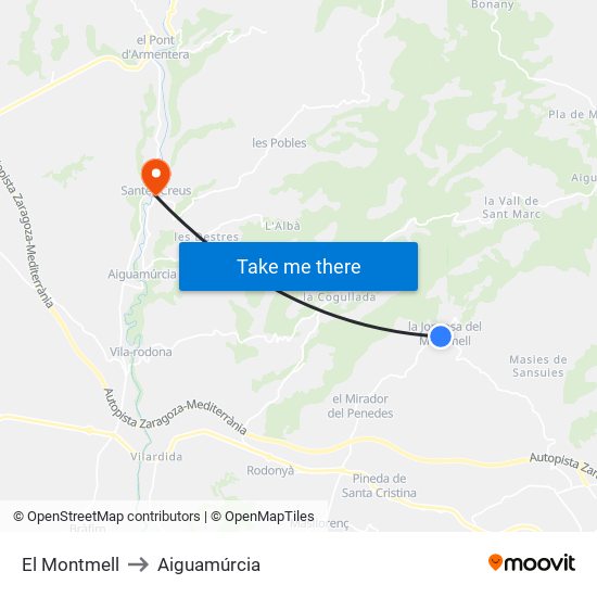 El Montmell to Aiguamúrcia map
