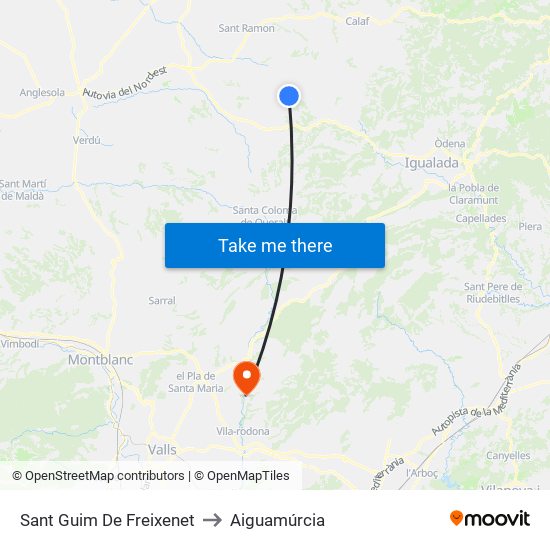 Sant Guim De Freixenet to Aiguamúrcia map