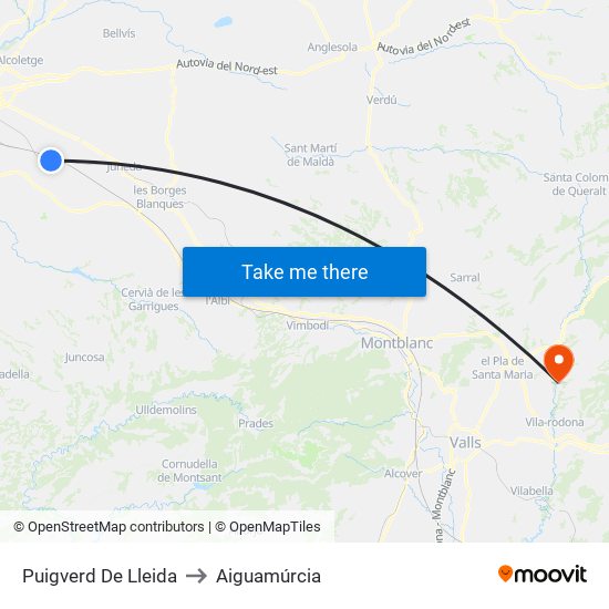 Puigverd De Lleida to Aiguamúrcia map