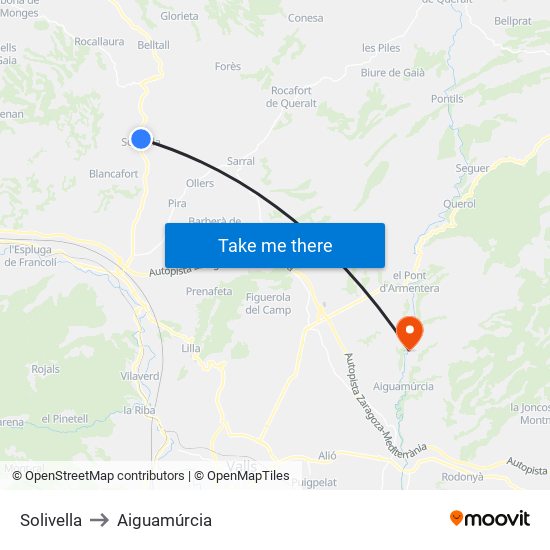 Solivella to Aiguamúrcia map
