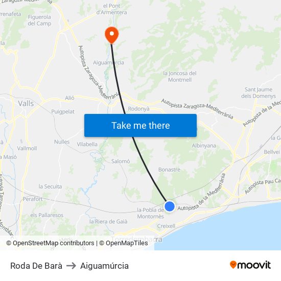 Roda De Barà to Aiguamúrcia map