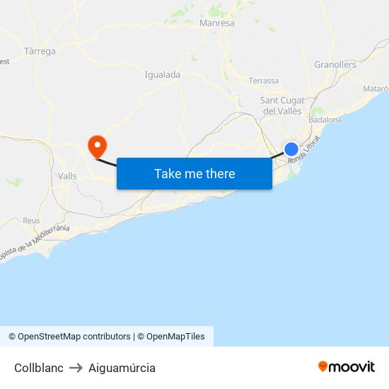 Collblanc to Aiguamúrcia map