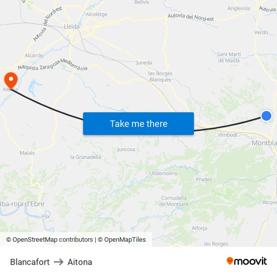 Blancafort to Aitona map