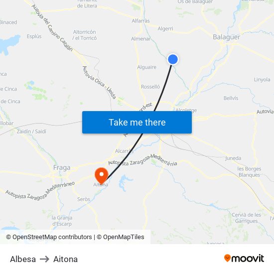 Albesa to Aitona map
