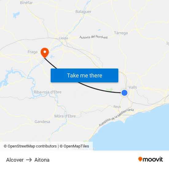 Alcover to Aitona map