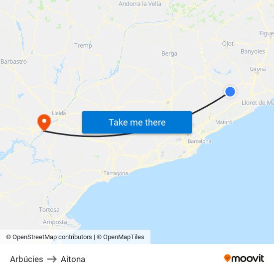 Arbúcies to Aitona map
