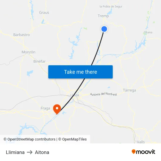 Llimiana to Aitona map