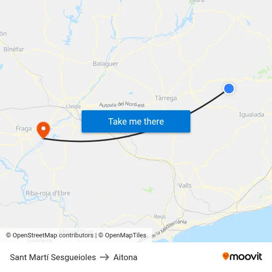 Sant Martí Sesgueioles to Aitona map