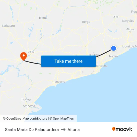 Santa Maria De Palautordera to Aitona map