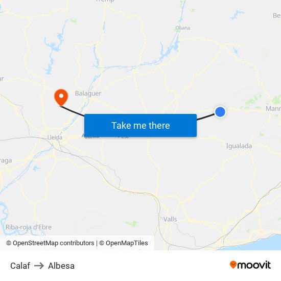 Calaf to Albesa map