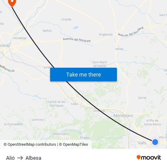Alió to Albesa map