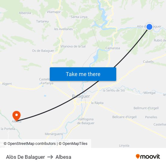 Alòs De Balaguer to Albesa map