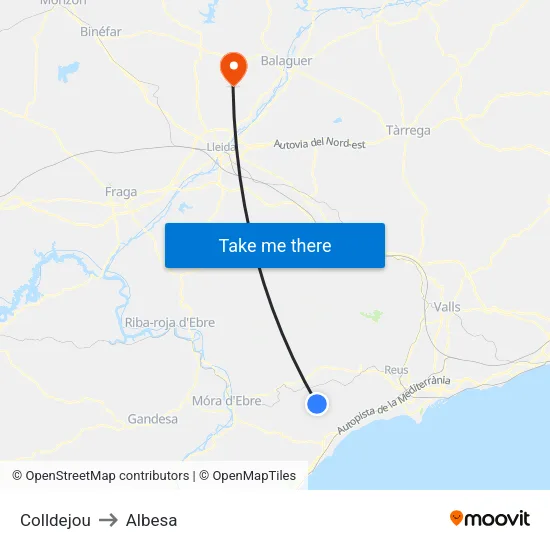Colldejou to Albesa map