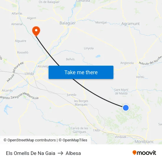 Els Omells De Na Gaia to Albesa map