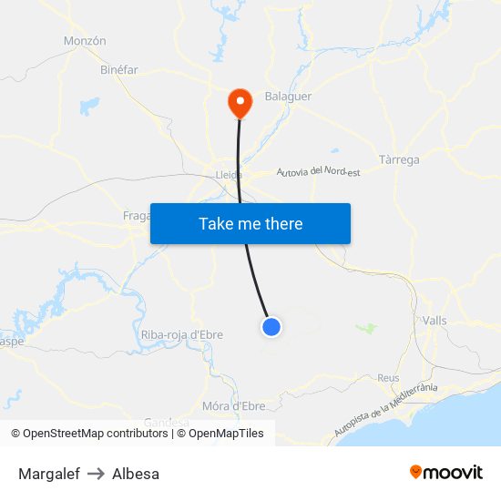 Margalef to Albesa map