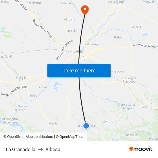 La Granadella to Albesa map