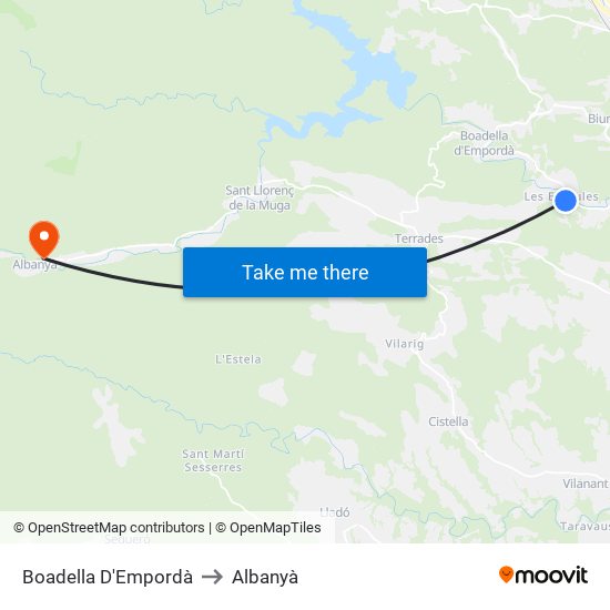 Boadella D'Empordà to Albanyà map