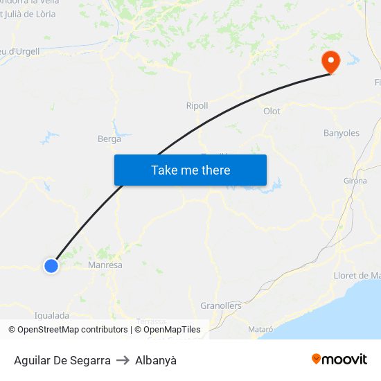 Aguilar De Segarra to Albanyà map