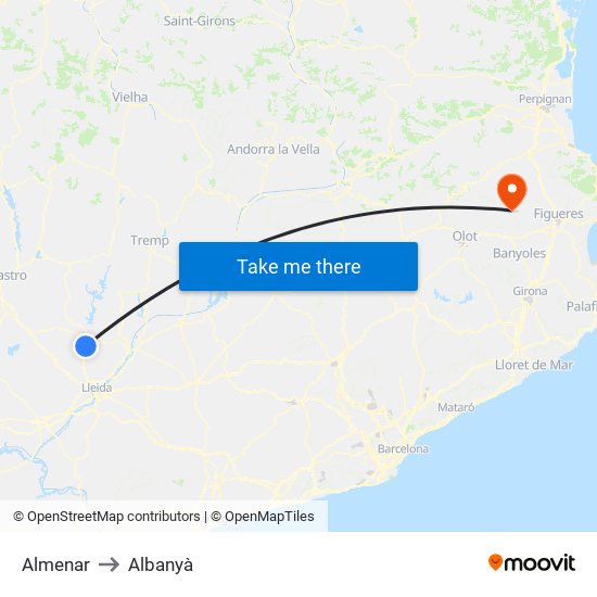 Almenar to Albanyà map