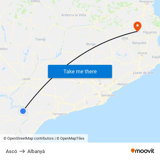 Ascó to Albanyà map