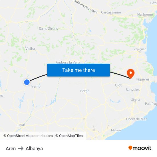 Arén to Albanyà map