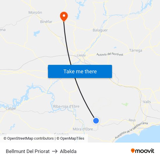 Bellmunt Del Priorat to Albelda map
