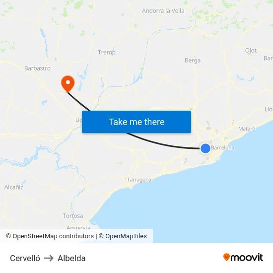 Cervelló to Albelda map