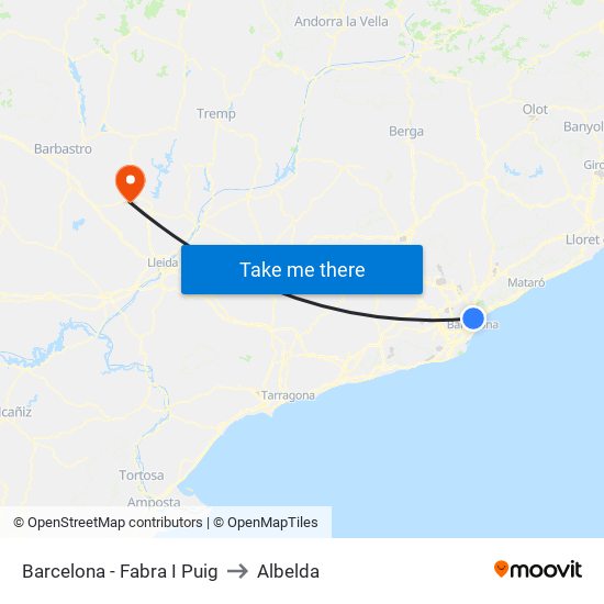Barcelona - Fabra I Puig to Albelda map