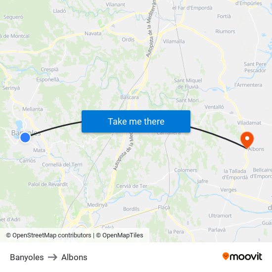 Banyoles to Albons map