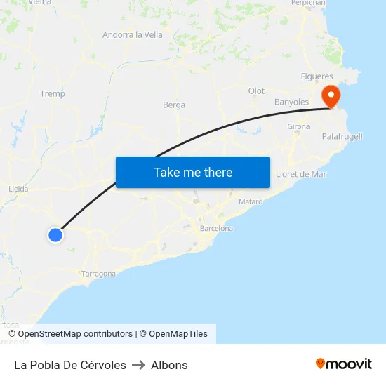 La Pobla De Cérvoles to Albons map