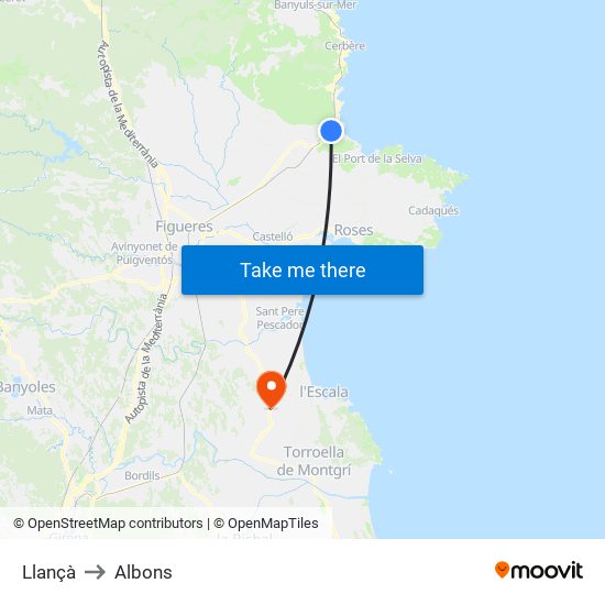 Llançà to Albons map