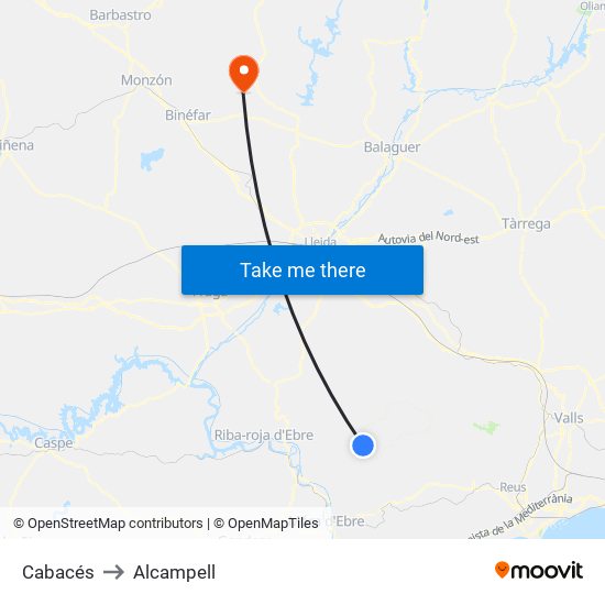 Cabacés to Alcampell map