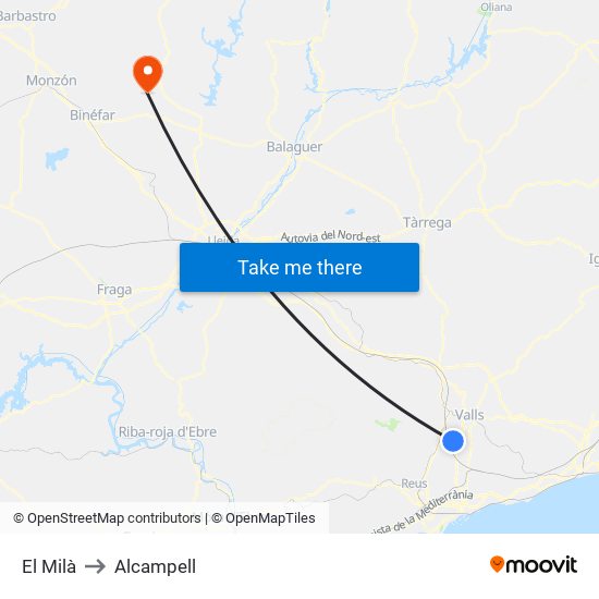 El Milà to Alcampell map