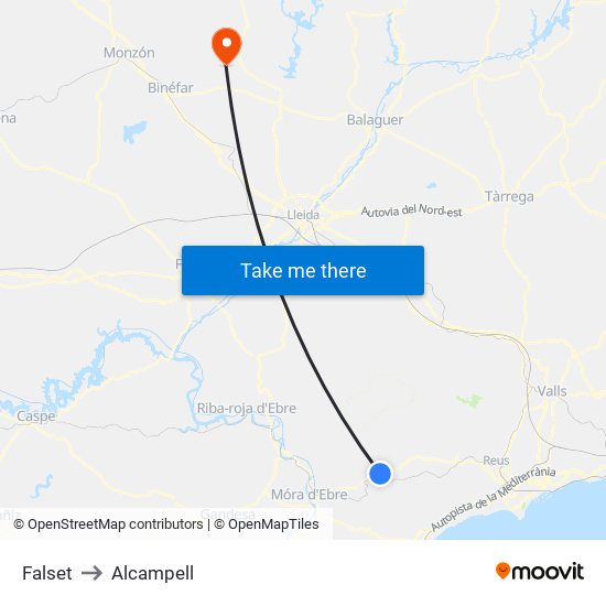 Falset to Alcampell map