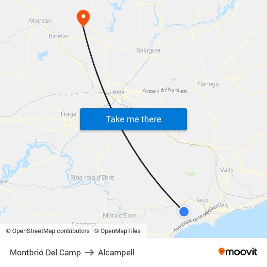 Montbrió Del Camp to Alcampell map